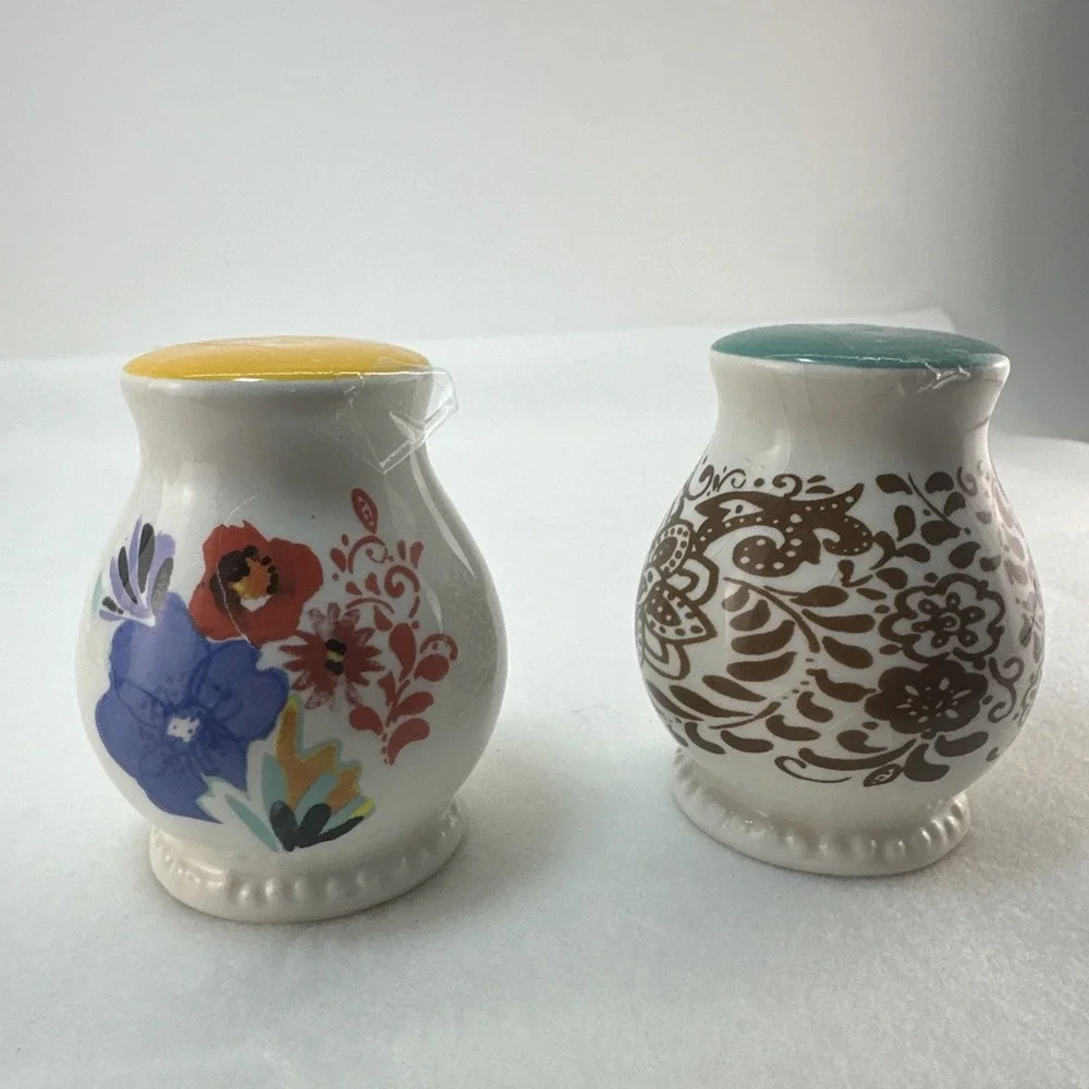 The Pioneer Woman Flea Market Floral Salt & Pepper Shakers Yellow Teal 2-Pc